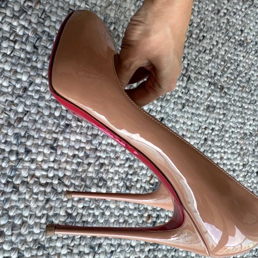 Christian Louboutin Blush Patent Peep Toe Heels Red Bottom Size 41.5 - Picture 6 of 9